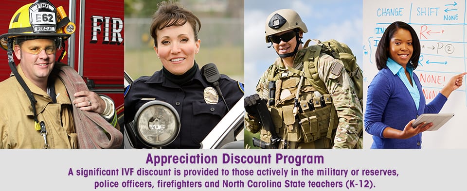 Atlantic Reproductive's Appreciation Discount Program includes military discounts and teacher discounts for fertility treatment.